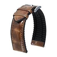 BINLUN Leather Watch Band 21mm Quick Release Premium Alligator Pattern Leather and Breathable Silicone Hybrid Watch Bands Replacement Strap for Men Women (Light Brown,Silver Buckle)