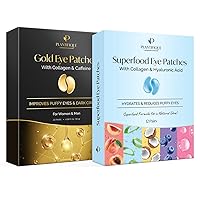 PLANTIFIQUE Gold Under Eye Patches for Puffy Eyes and Dark Circles 20 Pairs and Superfood Under Eye Patches Dark Circle 12 Pairs with Hyaluronic Acid, Green Tea Collagen for Women & Men