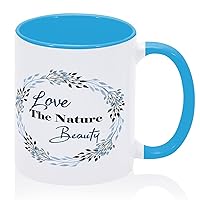 Funny Coffee Mugs Love The Nature Beauty Ceramic Tea Mug Seasonal Wreaths Round Fashion Ceramic Mugs Gifts for Men Daughter Grandad Unisex 11oz Blue