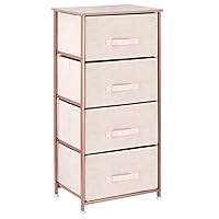 mDesign Tall Dresser Storage Tower Stand with 4 Removable Fabric Drawers - Steel Frame, Wood Top Organizer for Bedroom, Entryway, Closet - Lido Collection - Light Pink/Rose Gold