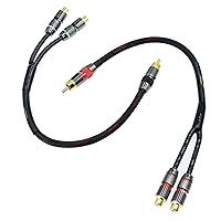 1ft Shielded RCA Splitter Subwoofer Stereo Audio Video Cable 1 Male to 2 Female Dual Speaker Y Adapter Connector Extension Cord 24k Gold Plated(2 Pack)