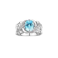 Rylos 14K White Gold Classic Ring with 9X7MM Oval Gemstone & Sparkling Diamonds – Exquisite Gem Jewelry for Women – Available in Sizes 5-10