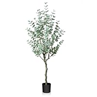 4ft Artificial Eucalyptus Tree, Fake Eucalyptus Tree with White Silver Dollar Leaves, Silk Faux Eucalyptus Tree with Plastic Nursery Pot, Artificial Plants for Home Office Indoor Decor,1 Pack