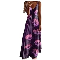Summer Dresses for Women 2024 Floral Print Sleeveless Sundress Bohemian Spaghetti Strap Dresses V Neck Casual Dress