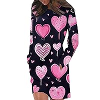 Casual Dresses for Women Valentine's Day Straight Trendy Loose Fit with Long Sleeve Scoop Neck Dress