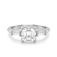 Riya Gems 3 TCW Asscher Diamond Moissanite Engagement Ring Wedding Ring Eternity Band Vintage Solitaire Halo Hidden Prong Silver Jewelry Anniversary Promise Ring