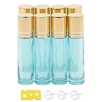 8Pcs 10ml (1/3oz) Essential Oil Roller Bottles, Pearl Blue Refillable Roll on Bottles Vials Containers for Skincare Cosmetic Aromatherapy Perfume, Gold Cap