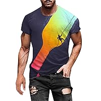 Summer Tops for Men 3D Printing Graphic Tees Round Neck Short Sleeve T-Shirt Casual Workout Shirts Lightweight Cotton Shirt