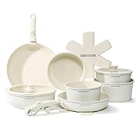 Country Kitchen 15 Piece Pots and Pans Set - Safe Nonstick Kitchen Cookware with Removable Handle, RV Cookware Set, Oven Safe (Cream)