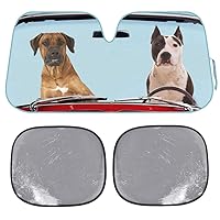 2 Dogs Auto Windshield Sun Shade w/Side Sunshades for Car SUV Truck - Pet Pals - Double Bubble Foil Jumbo Folding Accordion