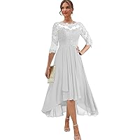 Tea Length Mother of The Bride Dresses for Wedding Chiffon Lace Formal Dress High Low Evening Gown