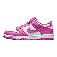 Nike Kid's Dunk Low shoes, White/Active Fuchsia, 6 Big Kid