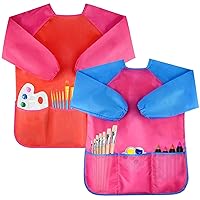 Bassion 2 Pack Kids Art Smocks Toddler Smock Waterproof Artist Painting Aprons Long Sleeve with 3 Pockets for Age 2-6 Years