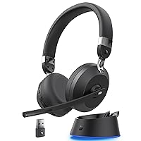 Wireless Headset, Bluetooth Headset with Noise Cancelling Microphone & Charging Base, 2 Ports Hub Wireless Headset with Mic for Work from Home/Office/PC/Computer/Laptop/Call Center/Zoom/Teams