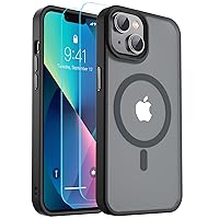 SUPFINE Magnetic for iPhone 13 Case, [Compatible with MagSafe][10 FT Military Grade Drop Protection] [2+Tempered Glass Screen Protector] Non-Slip Full-Body Shockproof Slim Phone Case,Matte Black