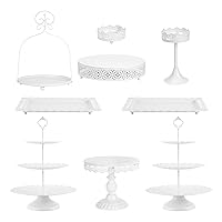 9Pcs Cake Stand, White Metal CupCake Stand Holder Set for Dessert Table Plate Cupcake Round Cake Pedestals Stand Display Serving Tower for Wedding Brithday Party Celebration Home Decoration