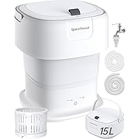 Portable Washing Machine, 15L Mini Washing Machine Washer with Auto-Water, Foldable & Powerful Washer for Apartment, RV, Laundry, Camping, Travel, Hotel, Underwear, Personal, Baby, Pet (White)