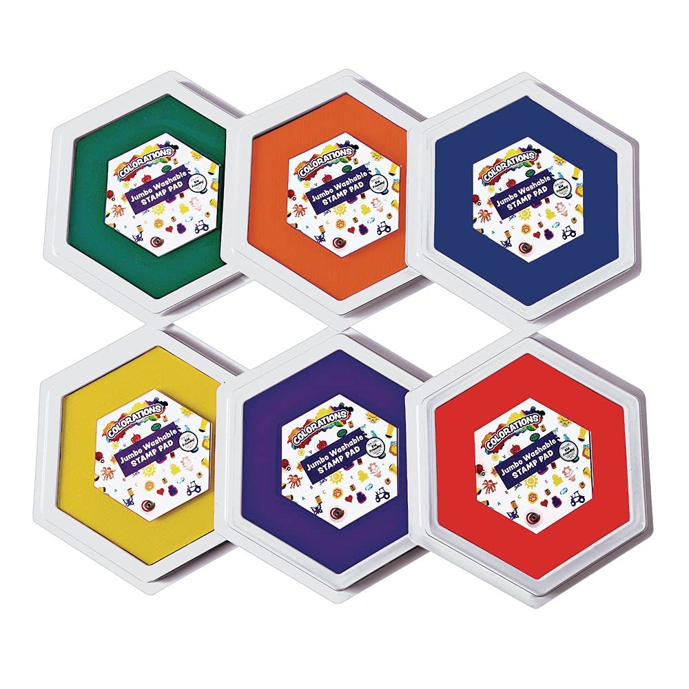Colorations Classic Primary Colors Jumbo Washable Stamp Pads Washable Ink Pack of 6 (6