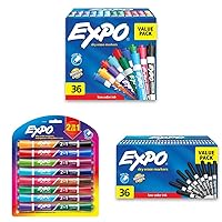 EXPO Low-Odor Dry Erase Markers, Chisel Tip, Assorted Colors, 36 Count Dry Erase 2-in-1 Markers, Chisel Tip, Assorted, 8 Count Low Odor Dry Erase Markers, Fine Tip, Black, 36 Count