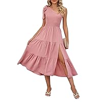 Women's Wedding Guest Dresses Summer Solid Colour Square Neck Backless Bubble Sleeve Pleated Short Dresses, S-XL