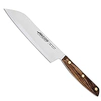 ARCOS Santoku Knife 7 Inch Stainless Steel. Japanese Kitchen Knife for Fish, Meat and Vegetables. Ovengkol Wood Handle 100% natural FSC and 190mm Blade. Series Nordika. Color Brown.