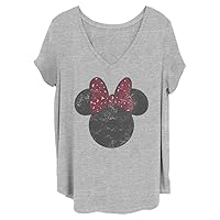 Disney Women's Classic Mickey Minnie Leopard Bow Junior's Plus Short Sleeve Tee Shirt