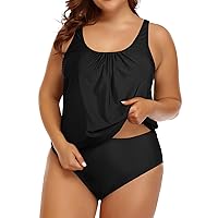 Yonique Plus Size Two Piece Swimsuit for Women Blouson Tankini Tummy Control Bathing Suit