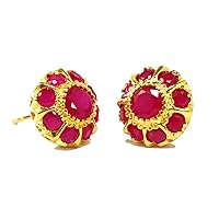Beautiful CZ stud Earrings Thai Style Real 18k Yellow Gold plated