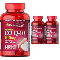 CoQ10 100mg, Supports Heart Health, 240 Rapid Release Softgels & Red Yeast Rice Capsule 600 mg, 240 Count, Pack of 2