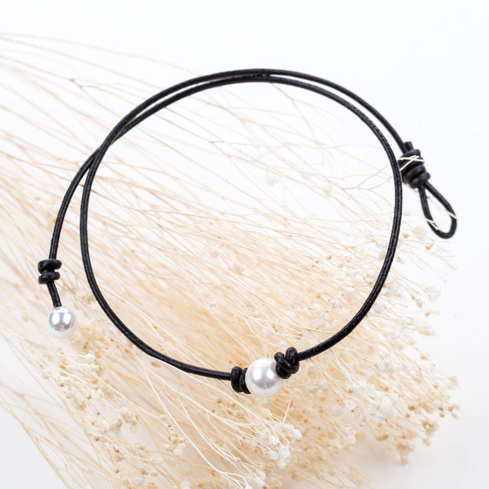 Bodai Handmade Genuine Leather Choker Necklace for Women Freshwater Pearl Jewelry