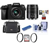 Panasonic Lumix DMC-G7 Mirrorless Camera with Lumix G Vario 14-42mm and 45-150mm Lenses Lens, Black - Bundle with Camera Case, 32GB SDHC Card, 46mm/52mm UV Filters, Mac Software Pack and More