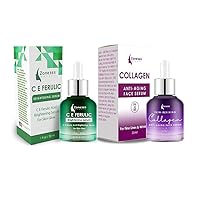 C E Ferulic Acid Brightening Serum and Collagen Serum - Anti-aging Duo Bundle (1 of each Serum) - Combo Pack - Made in USA Skincare