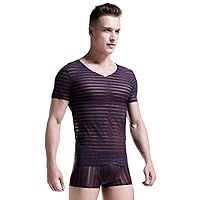 Stretchy T-shirt for Men Gym Fitness Indoor Outdoor Athletic Running T-Shirt Mesh Breathable Stripe Ice Silk Tunic Tees