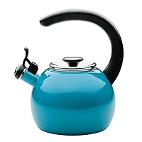 Circulon Enamel on Steel Whistling Teakettle/Teapot With Flip-Up Spout, 2 Quart - Turquoise Blue