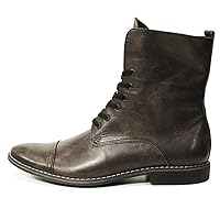 PeppeShoes Modello Ermanno - Handmade Italian Mens Color Gray High Boots - Cowhide Smooth Leather - Lace-Up