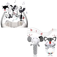 XIXILAND Musical Car Seat Toys Black and White Baby Toys 0-3 Months & Baby Rattles 0-6 Months Infant Toys 0-3 Months Newborn Toys, High Contrast Plush Stuffed Baby Toys for 0 3 6 9 12 Months Girl Boy