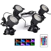Color Changing Spotlights Pond Lights Underwater LED Fountain Lights IP68 Waterproof RGB Colored Memory Dim Adjustable Submersible Lights for Outdoor Garden Pond Fountain, 4 in Set