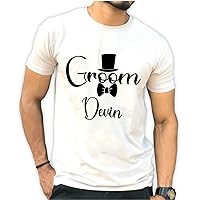 PSQURMART Customize High Gloss Printed Groom T-Shirt | Round Neck Half Sleeves T-Shirt for Men | Bachelor Party T-Shirt.|