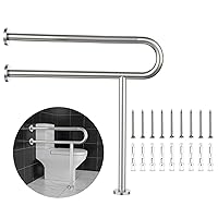 Toilet Grab Bar 31.3 Inch, YuanDe Wall to Floor Brushed Nickel Bathroom Safety Bar w/Anti-Slip Knurled Grip, Stainless Steel Handicap Grab Bar with Leg,Support Bar for Disabled Elderly Pregnant