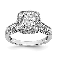 14k White Gold Square Halo Cluster 5/8 Carat Princess Round Diamond Engagement Ring Size 7.00 Jewelry for Women