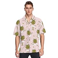 Ballerina Frogs Floral Mens Button Down Shirt Men Casual Short Sleeve Hawaiian Shirts Aloha Shirt S