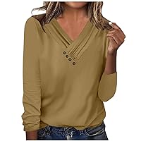 Long Sleeve Tees for Women, Women's Casual Pleated V Neck Tunic Tops Cute Shirt Fashion Ladies Loose Fit Work Blouses