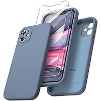 ORNARTO Compatible with iPhone 11 Case 6.1 inch, with 2 x Screen Protector Liquid Silicone Gel Rubber Cover [Square Edge] [Full Body] Shockproof Protective Phone Case for iPhone 11-French Blue