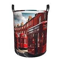 Red London Street Round waterproof laundry basket,foldable storage basket,laundry Hampers with handle,suitable toy storage
