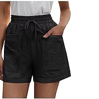 Women Lightweight Linen Shorts Casual High Waist Casual Shorts, Ladies Drawstring Elastic Waist Short Pants Summer Hot Pant