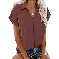 Gaharu Women's Summer Work Blouse V Neck Short Sleeve Lapel Shirt Top Tunic