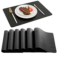 DOLOPL Placemats Set of 6, Faux Leather Heat Resistant Placemats - Waterproof - Anti Slip Table Place Mats, Washable Wipeable Outdoor Black Placemats for Kitchen Dining Room Table Decorations