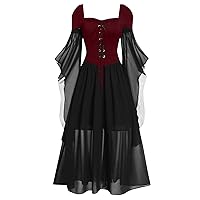 Goth Dress for Women Vintage Cocktail Batwing Halloween Evening Dresses Woman Plus Size Renaissance Medieval Dress
