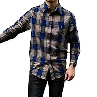 Men' Plaid Shirt Single Breasted Lapel Collar Pattern Long Sleeve Casual Slim Tops Shirts and Blouse Coat