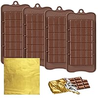 4 PCS Chocolate Moulds with 100 Gold Foil Wrappers, FineGood Non-stick Chocolate Bar Moulds Chocolate Bar Maker Break-Apart Silicone Chocolate Moulds